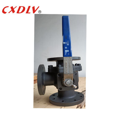 Valve à bille à flèche en acier au carbone à 3 voies à port L avec plateau de montage ISO5211 avec levier de manœuvre JIS10K